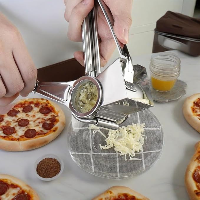 Manual Rotary Cheese Grater, 304 Stainless Steel Hand-Crank | Manual Cheese Grinder for Parmesan, Cheddar, Chocolate, Nuts & Vegetables