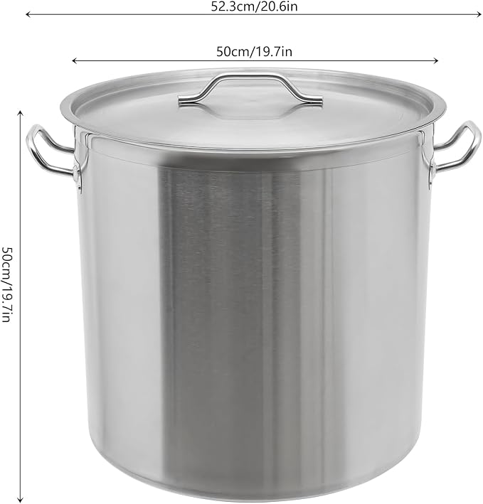 Stainless Steel Stockpot, 100 Quart Large Cooking Pots, Cookware Sauce Pot with Lid, Heavy Duty Commercial Kitchen Grade Stock Pot for Soup, Stew & Sauce, Riveted Silicone Handle