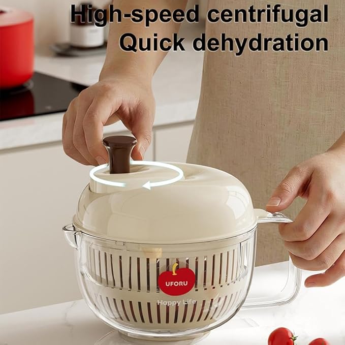 Apple Shaped Salad Spinner Double Layer Vegetable Dryer Washer, High Speed Hand Crank Colander with Lid, Detachable Drain Basket for Kitchen Prep Accessories For Home, Camping, Picnic