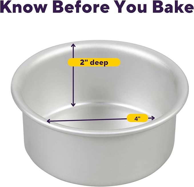 Wilton Aluminum Round Cake Pan, Made Without PFAS, 4 x 2 in. | Natural Anodized Aluminum Bakeware, Even Heating & Rust-Resistant for Professional Results, Perfect for Small Tiered Cakes