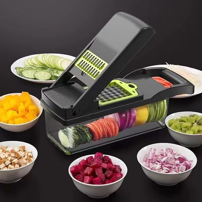Vegetable Chopper: 16 in 1 Food Chopper - Onion Vegetable Slicer Cutter Dicer, Veggie Cutter with Container, 7 Blades, Kitchen Gadgets for Carrot Salad Garlic Potato Slicer (Grey)