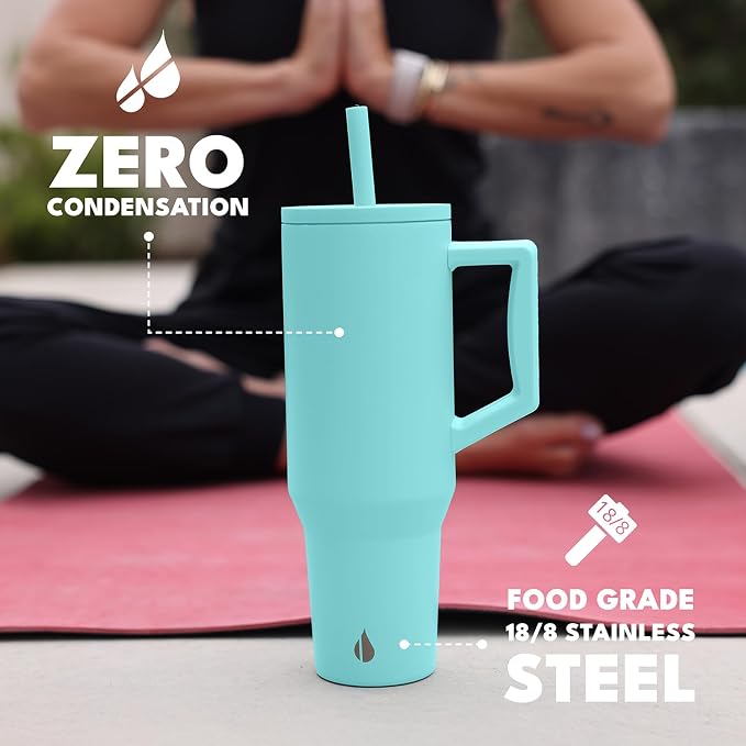 Elemental Spill Proof 40oz Insulated Tumbler with Handle & Straw Travel Mug | Stainless Steel Commuter Travel Coffee Mug for Cold Beverages, Includes 2 Straws & a Spill Proof Lid for Everyday Use