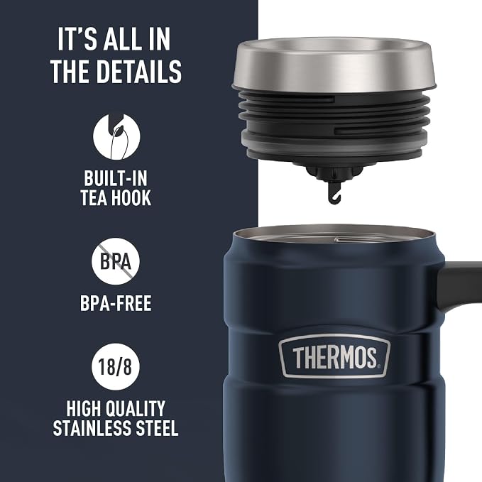 THERMOS Stainless King Travel Mug with Handle, 16oz, Midnight Blue | Vacuum-Insulated Travel Mug with Handle for Hot & Cold Drinks, Stainless Steel Coffee Mug with Lid for Commuting