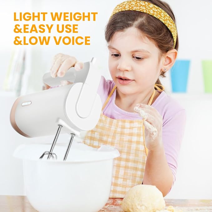 Cordless Hand Mixer, 3 Speed Rechargeable Hand Mixers Electric, Type-C Charging Cable Dual-head Whisk for Whipping Mixing Egg, Cake Dough, Mashed Potatoes and More