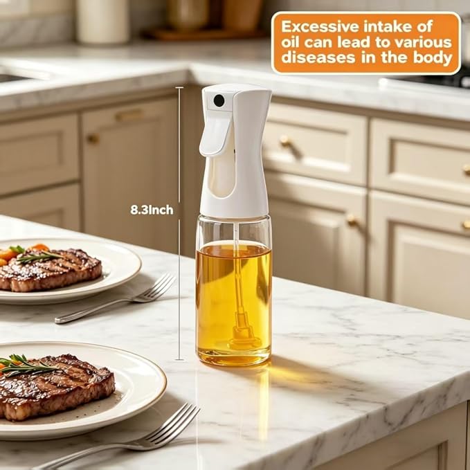 Olive Oil Sprayer for Cooking, 220ml Glass Oil Dispenser | Kitchen Gadgets, Food Grade Premium Clear Spray Bottle, for Salad, Frying, BBQ