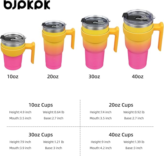 BJPKPK 30 oz Tumbler with Handle & Straw, Insulated Stainless Steel Mug | Double Wall Vacuum, Keeps Hot/Cold, Thermal Cup, BPA Free, Dishwasher Safe, Cupholder Fit, Coffee & Travel, Pink Yellow Rose