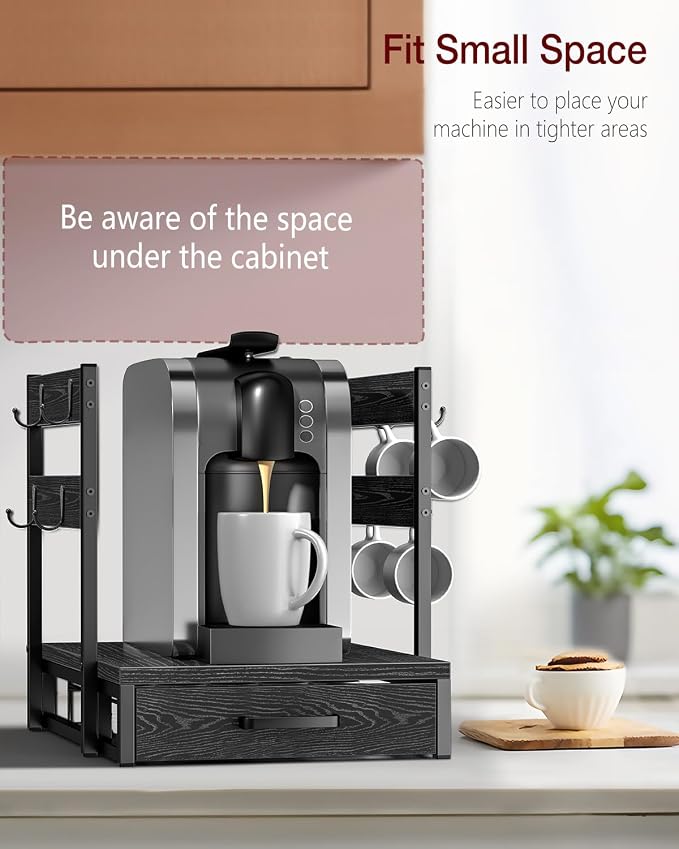 Evermagin K Cup Holder for 35 Pods,Coffee Pod Holder Compatible with Keurig | K cup organizer, Coffee Station Organizer for Countertop with 8 Mug Hooks,Easy Assembly, Black