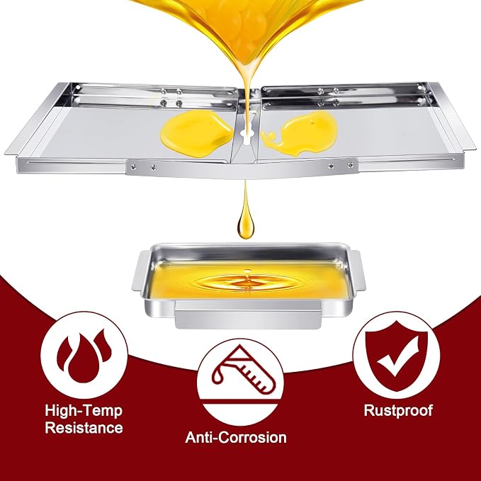 Hiorucet Adjustable 24''-30'' Grill Drip Pan Kits for Dyna Glo DGF493BNP, DGF510SBP, Backyard Grill BY13-101-001-12, Grease Tray and Heat Plate Shields for Dyna Glo Grill Replacement Parts 5 Burner.