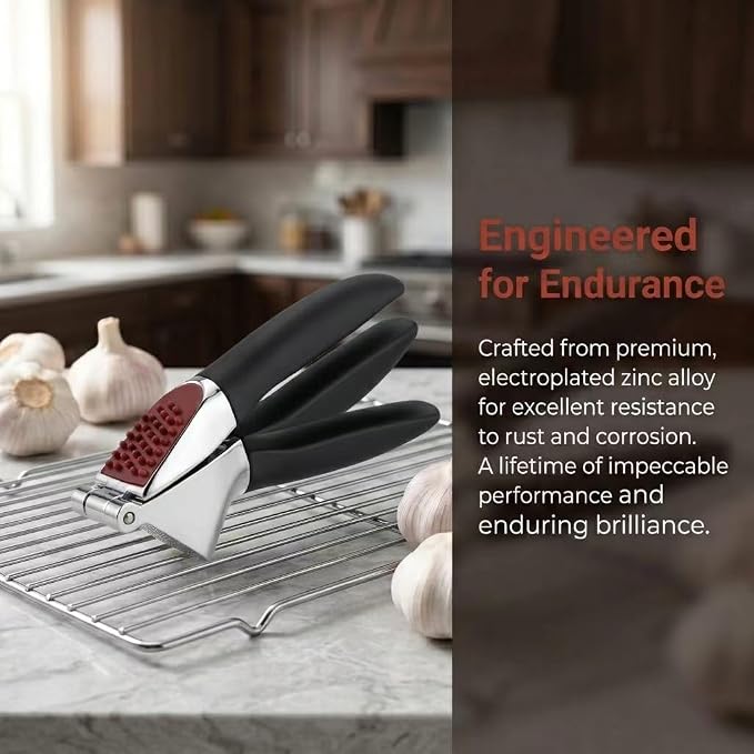 Garlic Press Mincer, Professional Heavy Duty Zinc Alloy Garlic Crusher, Ergonomic Soft Handle Garlic Masher, Easy Squeeze Garlic Presser for Home Kitchen Cooking
