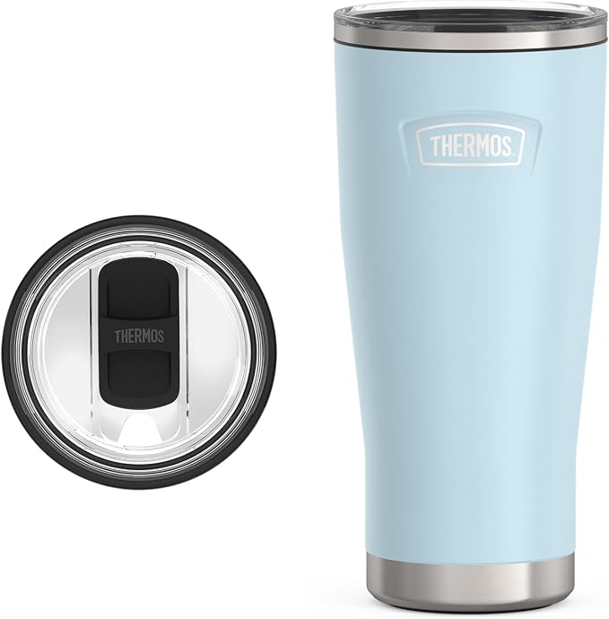 THERMOS Icon Series 24oz Stainless Steel Tumbler with Slide Lock Lid, Leakproof, Fits Cupholder, Dishwasher Safe, Griptec™ Non‑Slip Base, Keeps Drinks Hot 6 Hrs/Cold 22 Hrs, Glacier
