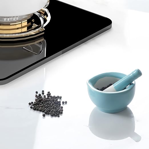 Mortar and Pestle Set (3.2 Inch-Turquoise) | Ceramic stoneware, sturdy, multi-purpose, spice/herb/pill, easy-clean, non-slip, comfy, dishwasher-safe, compact, elegant