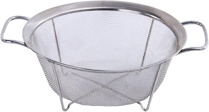 AJIODA Stainless Steel Mesh Colander Strainer Basket, 4 Quart Fine Mesh Net Colander with Heavy Duty Handles & Wide Rim & Resting Feet for Strain, Drain, Rinse, Fry, Steam or Cook Vegetables & Pasta