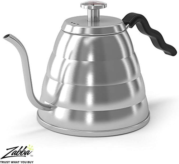 Coffee Gator Gooseneck Kettle with Thermometer - 34oz | Stainless Steel Pour Over Coffee Maker, Stove Top, w/Precision Drip Spout, for Drip , French Press, Tea Kettle, 4 Cup, 1L