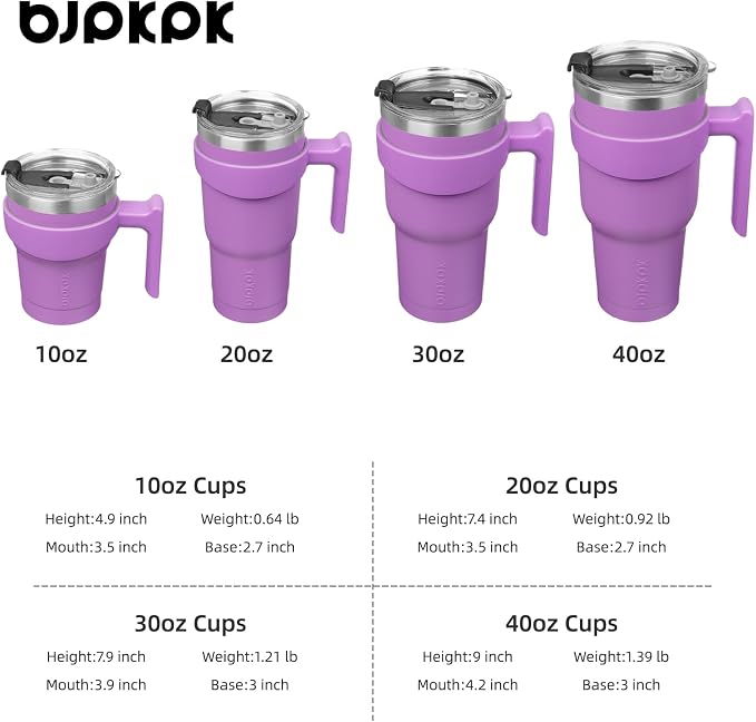 BJPKPK 20 oz Tumbler with Handle & Straw, Insulated Stainless Steel Mug | Double Wall Vacuum, Keeps Hot/Cold, Thermal Cup, BPA Free, Dishwasher Safe, Cupholder Fit, Coffee & Travel, Lavender