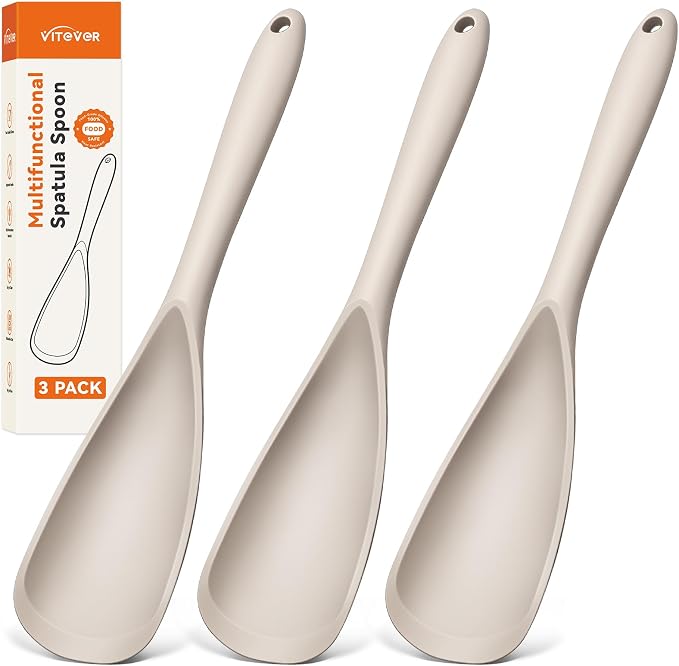 3 PACK Silicone Cooking Spatula & Spoon for Nonstick Cookware | Multifunction Spoonula for Baking, Cooking, Serving, Mixing, Stirring, Scoop, Scrape - One-Piece Formed, Dishwasher Safe