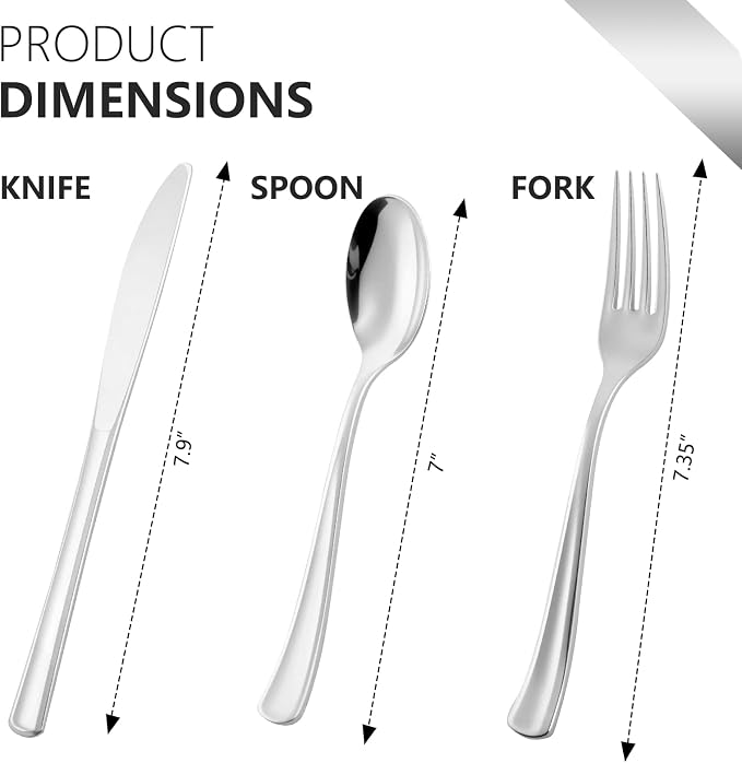 144 Pack Silver Premium Heavy Duty Plastic Silverware, 48 Forks, 48 Spoons, 48 Knives, For Catering, Parties, Dinners and Weddings, BPA-Free, Disposable Plastic Cutlery Set Utensils Set