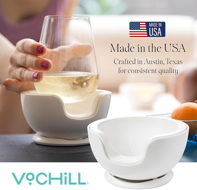 VoChill Stemless Wine Glass Chiller | Keep the Chill In Your Glass | Made in the USA | Separable & Refreezable Chill Cradle | Actively Chills Stemless Glassware | Quartz, Single Stemless