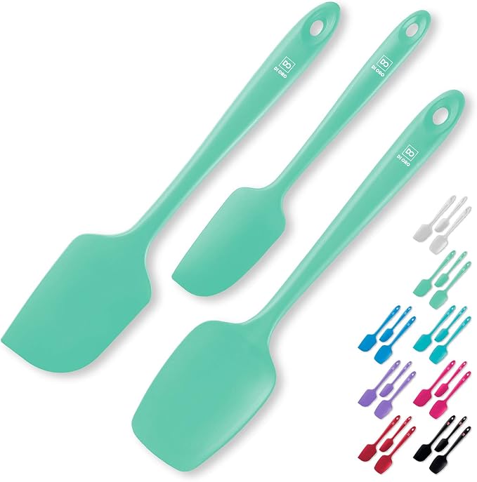 DI ORO Silicone Spatula Set - 600F Heat Resistant, 3-Pc Mint | Rubber scraper won't scratch nonstick pans; For baking, cooking, mixing, and frosting; BPA-free and dishwasher safe