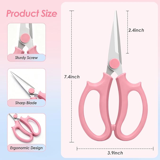 4PCS Flower Scissors, Stainless Steel Garden Shears (Slender) | Garden Floral Scissors with Comfort Grip Handle, Perfect for Arranging Flowers, Pruning, Trimming Plants, Gardening Tool
