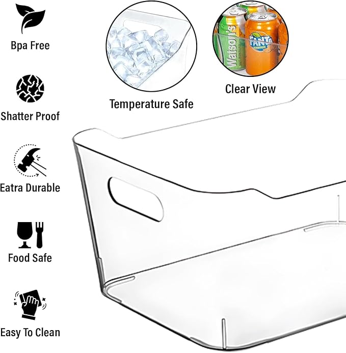 CONTROL KITCHEN Clear Plastic Storage Bins for Kitchen Organization or Pantry Organizers and Storage, Freezer Organizer Storage Containers Bin for Organizing Refrigerator Cabinet Organizers (8, Large)