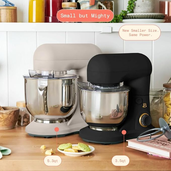 Beautiful 3.5Qt Stand Mixer by Gourmias, Tilt-Head Electric Mixer with 12 Speeds, Stainless Steel Bowl, Compact Kitchen Mixer for Baking, Dough, Whipping and Mixing (Black Sesame)