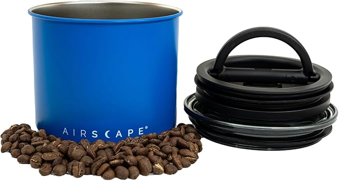 Planetary Design Airscape Stainless Steel Coffee Canister | Food Storage Container | US Patented Airtight Lid | Push Out Excess Air Preserve Food Freshness (Small, Matte Blue) | Food Storage Container | US Patented Airtight Lid | Push Out Excess Air Pr...