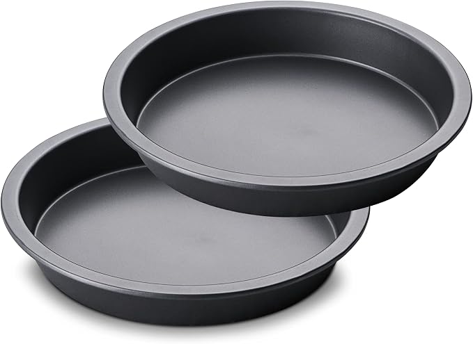 Round Cake Baking Pan, 8 Inch, Shallow Cookie Pans, Layer Cake Pans with Wider Grips, Nonstick Circle Pizza Tin, Huty Duty, Dishwasher Safe, 2 Pieces- Grey