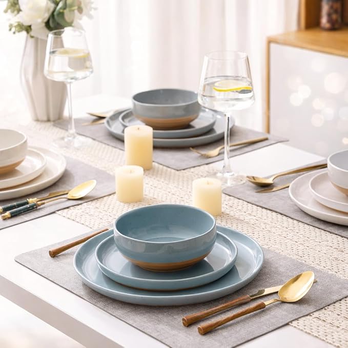 AmorArc Dinnerware Sets for 4, 12 Pieces Ceramic Plates and Bowls Set | Scratch Resistant Stoneware Dishes Set, Dishwasher & Microwave Safe, Multi-Color