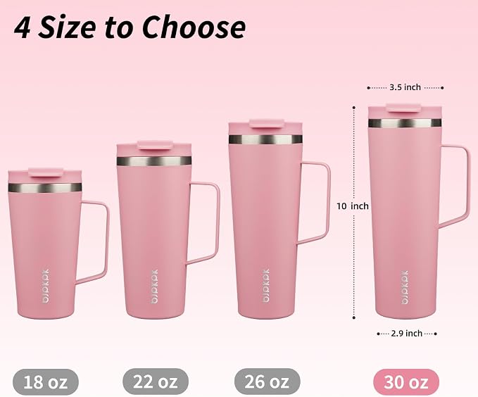 BJPKPK 30oz Insulated Tumbler with Handle, Lid & Straw, Stainless Steel | Double Wall Vacuum Insulated Coffee Travel Mug - Keeps Cold & Hot, BPA Free, Cupholder Fit for Office, Gym & Travel