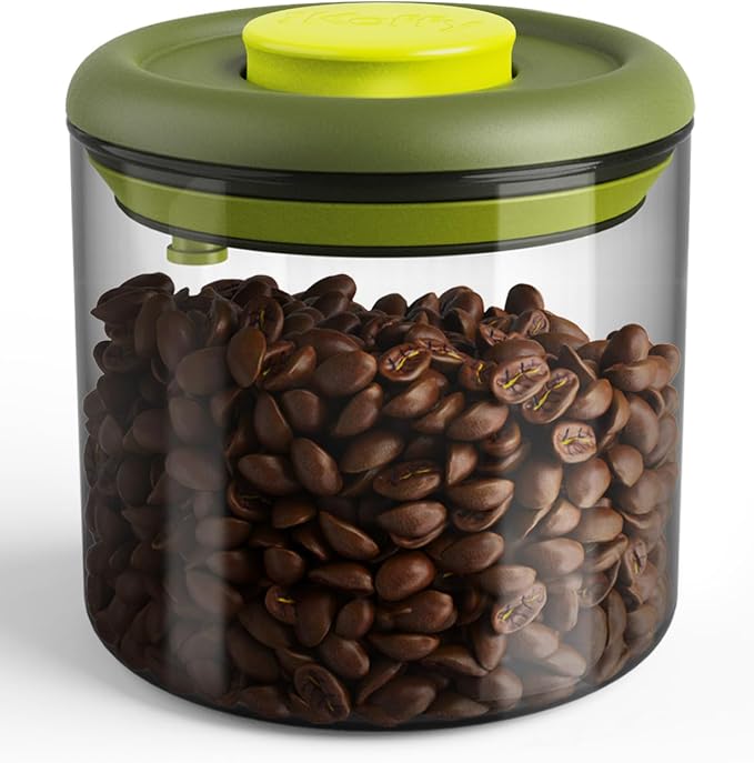 Vacuum Sealed Coffee Canister, 20.5oz Airtight Glass Jar | Borosilicate Glass, UV-Protective Tint, 360° Airtight Seal, One-Press Pop Top, for Coffee Beans & Grounds