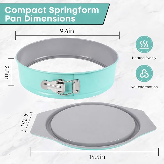 9" Springform Pan, Leakproof Groove-Seal, Nonstick, Mint Blue
