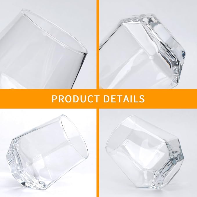 Wine Glasses Set of 4, Clear Stemless Red Wine Glasses 10oz | Geometric Diamond Shaped Glass Cups, Beautiful Wine Glasses Stemless, Whiskey, Cocktail, Bourbon, Juice, Water