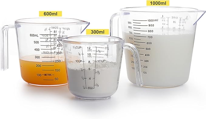 -BINGBING- Measuring Cups Set, Liquid Measuring Cups For 3 For Kitchen | BPA Free Plastic Set with Spout Multiple Measurement Scales, Cup, Ml and Oz, (Clear)