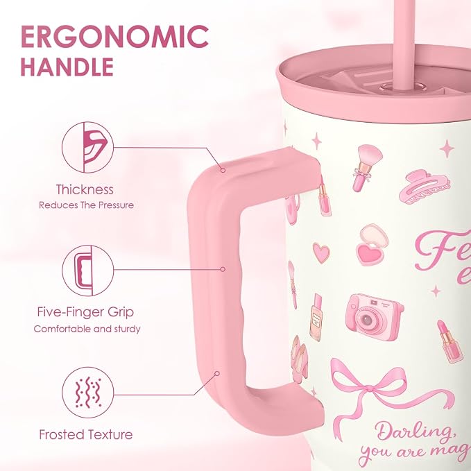 SANDJEST Women's Things 40oz Tumbler with Handle and Straw, Insulated Stainless Steel Travel Coffee Mug for Women Girls, Gift Idea for Birthday Christmas Mothers Day
