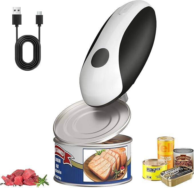 Electric Rechargeable Automatic Can Opener, USB-C Portable Kitchen Tool | One Touch Operation, Smooth Edge Cutting, Ergonomic for Seniors, Fits Standard & Large Cans, Cordless Handheld Design