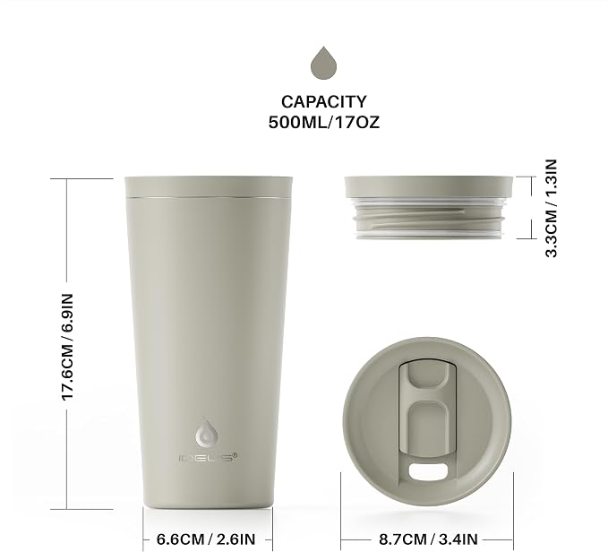 Ideus 17 oz Travel Coffee Mug, Double Wall Vacuum Stainless Steel Insulated Coffee Tumbler With Lid, Splash-Proof & Cup Holder Friendly, Keeps Drinks Hot/Cold, Dishwasher Safe, Celadon