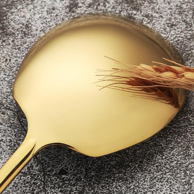 Serving Spoons Set 9.14 Inch Slotted Spoon Serving Spoon Stainless Steel Serving Utensils for Buffet Parties Catering Dishwasher Safe(Set of 8, Gold)