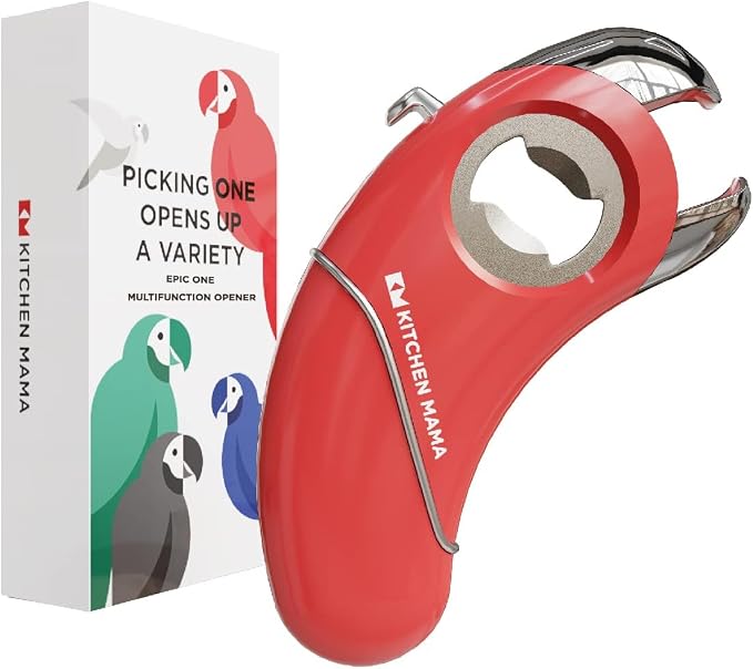 Kitchen Mama Epic One Multifunction Opener, Red | Magnetic Bottle Opener, Beer Soda Opener, Effortless Jar Lid Opener, For Seniors and Elderly with Weak Hands and Arthritis