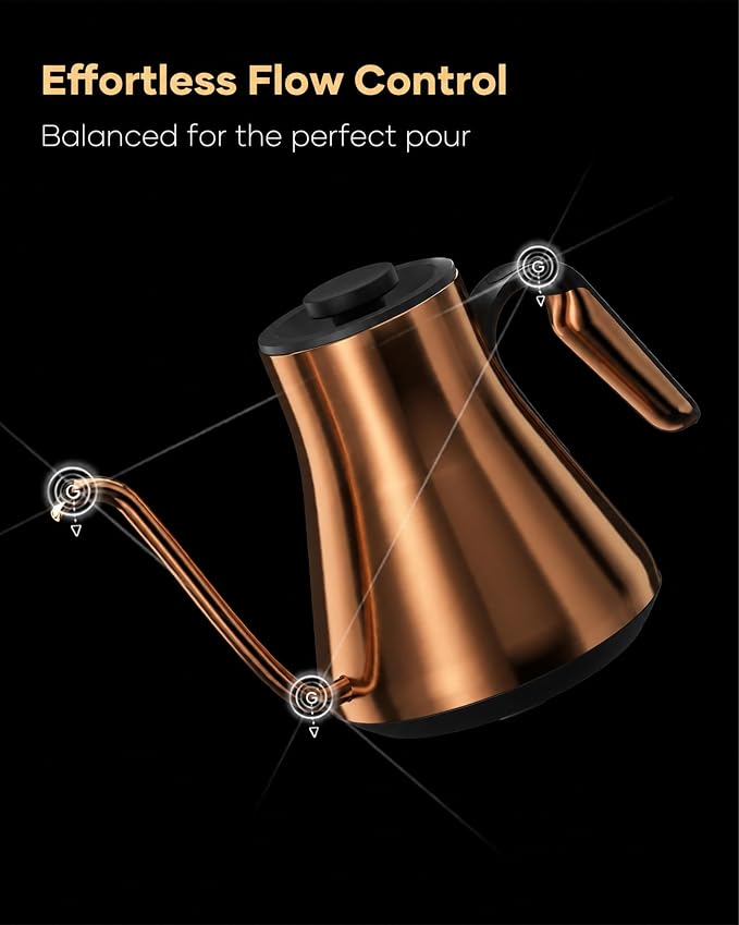 Cocinare Gooseneck Electric Kettle, ±1°F Precise Temperature Control, 1500W Fast Heating, Pour Over Coffee & Tea Kettle with Brew Timer & Keep Warm, Stainless Steel, 0.9L (Bright Bronze)
