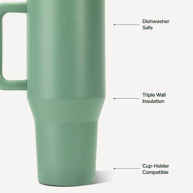 HydroJug Traveler 40oz, Insulated Tumbler with Handle & Straw, Sage