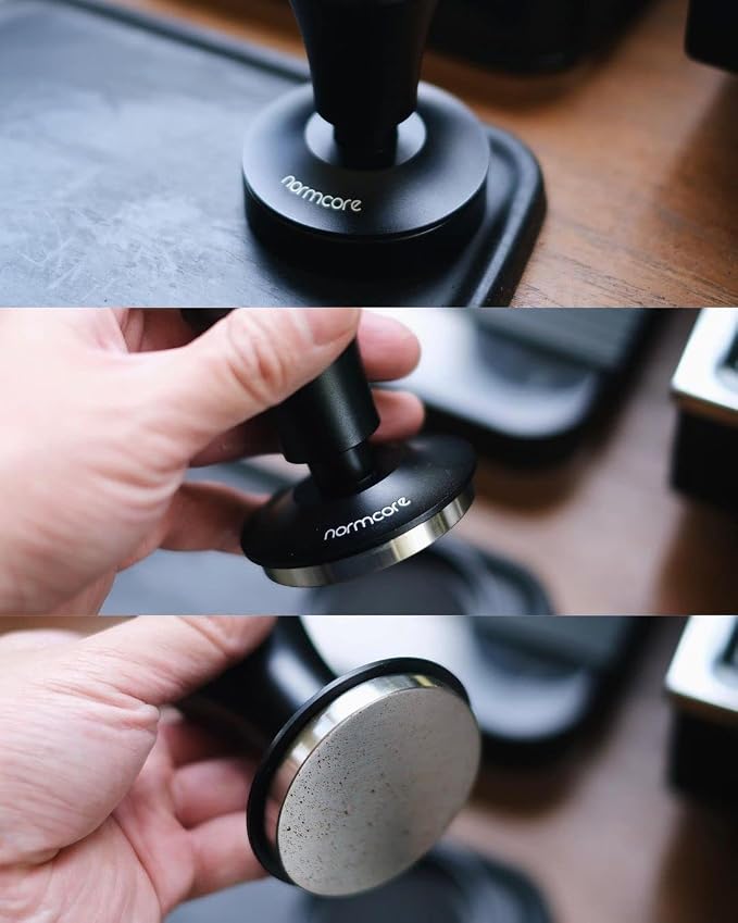 Normcore V4 Coffee Tamper 53.3mm - Spring-Loaded Tamper - Barista Espresso Tamper with 15lb / 25lb / 30lbs Replacement Springs - Anodized Aluminum Handle and Stand - Flat Base, Black