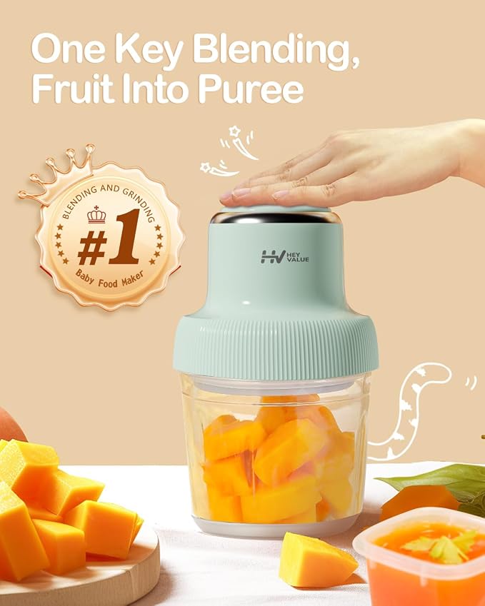 HEYVALUE 20 Oz Glass Baby Food Maker with Silicone Spoons, Spatula, Green | One-Touch Blending, Baby & Pet Large Food Processor Set, Feeding Every Stage, Effortless Cleaning, Dishwasher Safe, BPA-Free