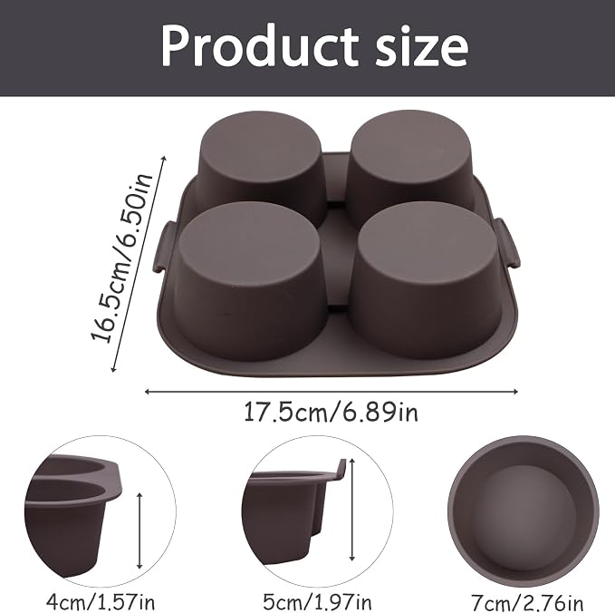 Silicone Muffin Pan for Air Fryer and Oven, 4-Cup, Set of 2 | Non-Stick Baking Mold, Easy-Grip Handles, 6.89 x 6.50 in Pan, Egg Bite Mold, Flexible Silicone