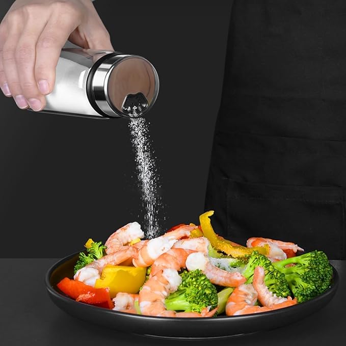 Verdental 7 oz Salt Pepper Shakers with 3 Adjustable Outlet Holes | Glass Spices Jar, Sugar Seasoning Cans for Kitchen, Restaurant, Baking, Dessert and Coffee Shops, BBQ Camping