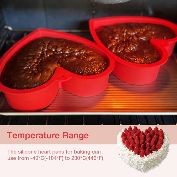 Alimat PluS 8 Inch Heart Shaped Cake Pans Set of 2 with Hanging Hole(Red) | Silicone Material