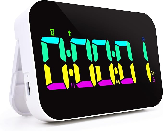 Kitchen Digital RGB Timer, Count Down Up, Rechargeable, Vibration Mode Adjustable Volume and Brightness LED Display, Time Management Cook, Desk, Kids Adults Study Teaching, Kitchen Gadgets