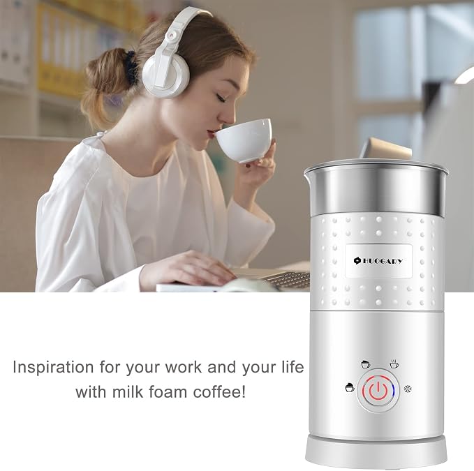4 in 1 Milk Frother，Electric Milk Frother and Steamer 300ml，Fast Frothing | Stainless Steel Inner,Automatic Hot& Cold Foam Maker and Milk Warmer For Latte, Cappuccinos, Macchiato（White）