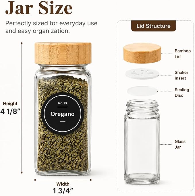 EHME EHME EHME 14 Pcs Glass Spice Jars Bamboo Lids with Lazy Susan Turntable Set, 10 Inch Non-Skid Lazy Susan Seasoning Containers Organization for Kitchen Cabinet Countertop, Spice Label Included.