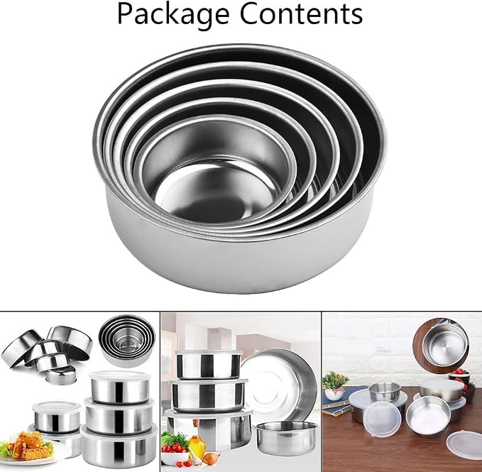 Stainless Steel Mixing Bowls Set with Airtight Lids 5 Piece Nesting Storage Containers for Kitchen Food Prep Serving