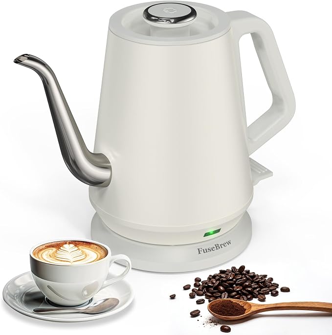 Gooseneck Electric Kettle 0.8L, 1200W Fast Boiling Stainless Steel – Auto Shut-Off, Precision Pour Over Kettle for Coffee & Tea, Ideal for Small Kitchen, RV, Travel (Gray White)